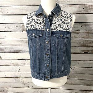 NY Collection Vintage-Inspired Denim & Lace Vest Size Small